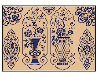 Vintage Floral Sampler Cross Stitch Pattern: 19th Century Reproduction (Digital Download)