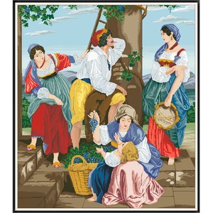 Vintage Cross Stitch Pdf - Berlin Woolwork - People II - Grape Pickers - Counted Vintage Pattern Embroidery / Digital Download