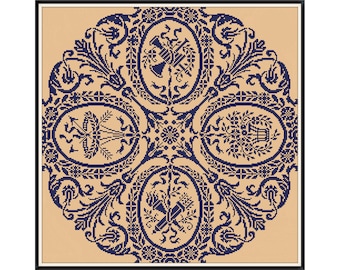 Antique Monochrome Sampler Cross Stitch Pattern (Digital Download)