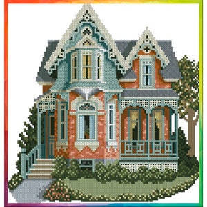 Vintage Cross Stitch Pattern Pdf - Victorian House - Cabbagetown, Toronto, Canada / Counted Vintage Pattern Embroidery / Digital Download