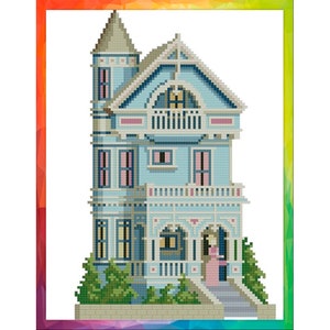 Vintage Cross Stitch Pattern Pdf - Victorian House - Pierce Street / Counted Vintage Pattern Embroidery / Digital Download