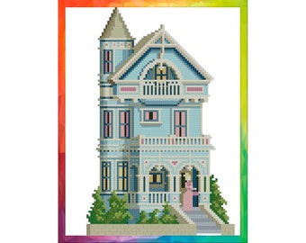 Victorian House Cross Stitch Pattern: Pierce Street Embroidery (Digital Download)