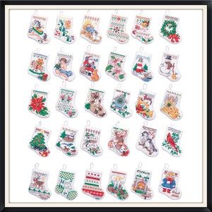 Vintage Cross Stitch Pdf / Christmas Miniature Stocking Ornaments / Counted Pattern Embroidery / Digital Instant Download