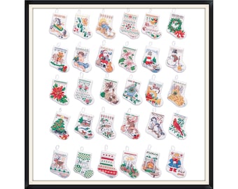 Vintage Cross Stitch Pdf / Christmas Miniature Stocking Ornaments / Counted Pattern Embroidery / Digital Instant Download