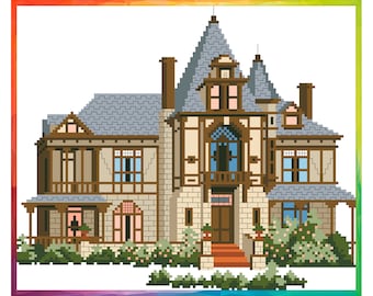 Victorian House Cross Stitch Pattern: Beringer Winery Embroidery (Digital Download)