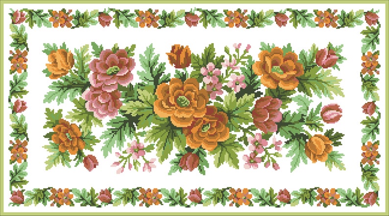 Vintage Floral Cross Stitch Pattern: Berlin Rug Tapestry (PDF Pattern ...