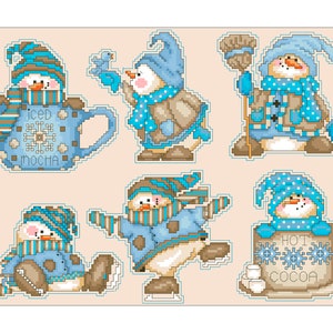 Vintage Cross Stitch Pdf / Christmas ornaments - Funny snowmen / Miniature Ornaments / Counted Pattern Embroidery / Digital Instant Download