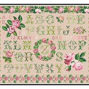 Sampler Cross Stitch Pdf / Counted Vintage Pattern Embroidery / Sampler Roses / Digital Instant Download