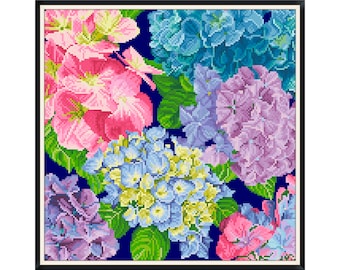 Vintage Hydrangea Cross Stitch Pattern: Floral Pillow Embroidery (Digital Download)
