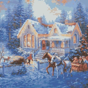 Vintage Cross Stitch Pattern Pdf - Christmas House / Counted Vintage Pattern Embroidery / Digital Download