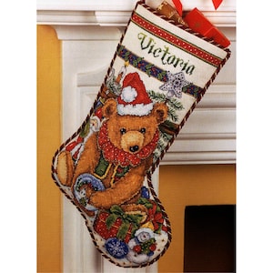 Vintage Cross Stitch Pdf / Christmas Stocking Ornaments - Victorian Bear / Counted Pattern Embroidery / Digital Download