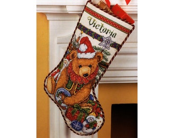 Vintage Cross Stitch Pdf / Christmas Stocking Ornaments - Victorian Bear / Counted Pattern Embroidery / Digital Download