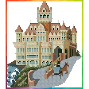 Vintage Cross Stitch Pattern Pdf - Victorian House - Cliff House / Counted Vintage Pattern Embroidery / Digital Download