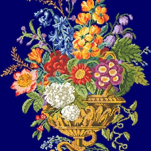 Berlin Woolwork - Antique Pattern - Vintage Cross Stitch Pdf- Flower Pillow 055- Counted Vintage Pattern Embroidery/Digital Instant Download