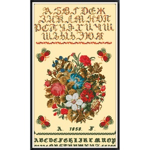 Vintage Cross Stitch Pdf / Vintage Alphabeth - Ancient Floral Alphabet / Counted Vintage Pattern Embroidery / Digital Instant Download