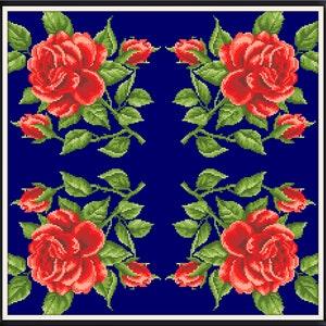 Vintage Cross Stitch Pattern Pdf - Flower Pillow - Rose  / Counted Vintage Pattern Embroidery / Digital Instant Download