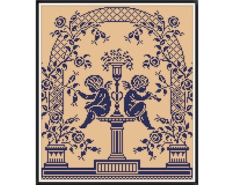 Antique Cherub Cross Stitch Pattern: 19th Century Sampler (Digital Download)