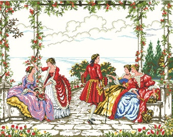 Vintage Ladies Cross Stitch Pattern: 19th Century Painting (Digital Download)
