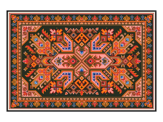 Vintage Rug Cross Stitch Pattern: Antique Sampler (PDF Download)