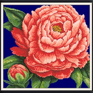 Vintage Cross Stitch Pattern Pdf - Flowers - Peony Pillow / Counted Vintage Pattern Embroidery/Digital Instant Download