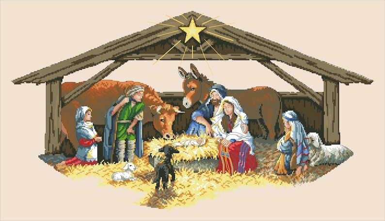 Vintage Cross Stitch Pdf / Christmas Ornaments Christmas Tree Skirt Nativity Scene / Counted Pattern Embroidery/Digital Instant Download image 2