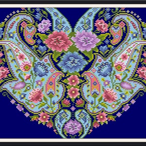 Vintage Cross Stitch Pattern Pdf- Indian Pashmina Heart / Counted Vintage Pattern Embroidery / Digital Instant Download