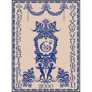 Sampler Cross Stitch Pdf / Counted Vintage Pattern Embroidery / Antique Monochrome Sampler Reproduction / Digital Instant Download
