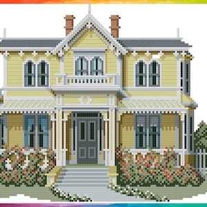 Vintage Cross Stitch Pattern Pdf - Victorian House - The Carr House / Counted Vintage Pattern Embroidery / Digital