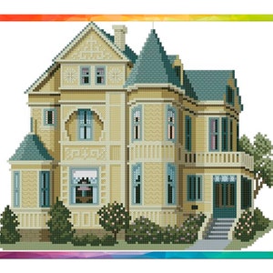 Vintage Cross Stitch Pattern Pdf - Victorian House - Gough Street / Counted Vintage Pattern Embroidery / Digital Download