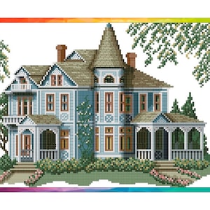 Vintage Cross Stitch Pattern Pdf - Victorian House- Morton Home, Hamilton, Missouri / Counted Vintage Pattern Embroidery / Digital Download