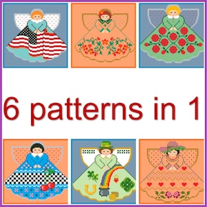 Vintage Cross Stitch Pattern Pdf - Angel - 6 in 1 / Miniature Holiday Ornament / Counted Vintage Pattern Embroidery/Digital Instant Download