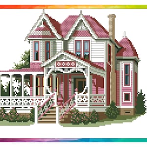 Vintage Cross Stitch Pattern Pdf - House - The Hanger House / Counted Vintage Pattern Embroidery / Digital Instant Download