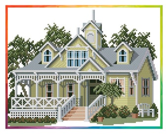 Victorian House Cross Stitch Pattern: Trocadero Vintage Embroidery (Digital Download)