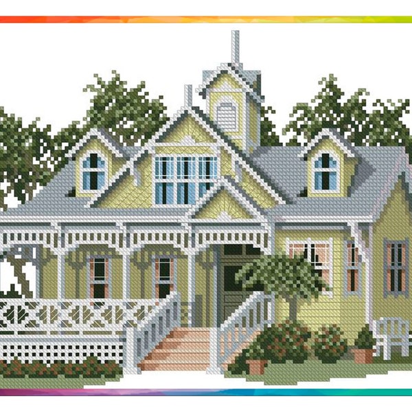 Vintage Cross Stitch Pattern Pdf - Victorian House - Trocadero / Counted Vintage Pattern Embroidery /Digital Download