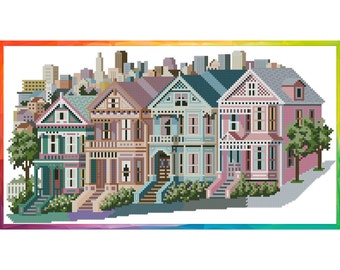 Victorian House Cross Stitch Pattern: Alamo Square Embroidery (Digital Download)
