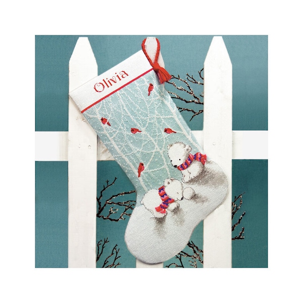 Vintage Cross Stitch Pdf / Christmas Stocking Ornaments with Alphabet - Snow Bears / Counted Pattern Embroidery / Digital Instant Download