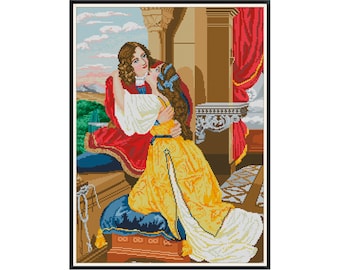 Romeo and Juliet Cross Stitch Pattern: Berlin Woolwork Embroidery (Digital Download)