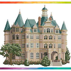 Vintage Cross Stitch Pattern Pdf - Victorian House - Chateau Bonhotel / Counted Vintage Pattern Embroidery / Digital Instant Download
