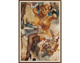 Vintage Pin Up Girl Cross Stitch Pattern: Retro Embroidery (Digital Download)