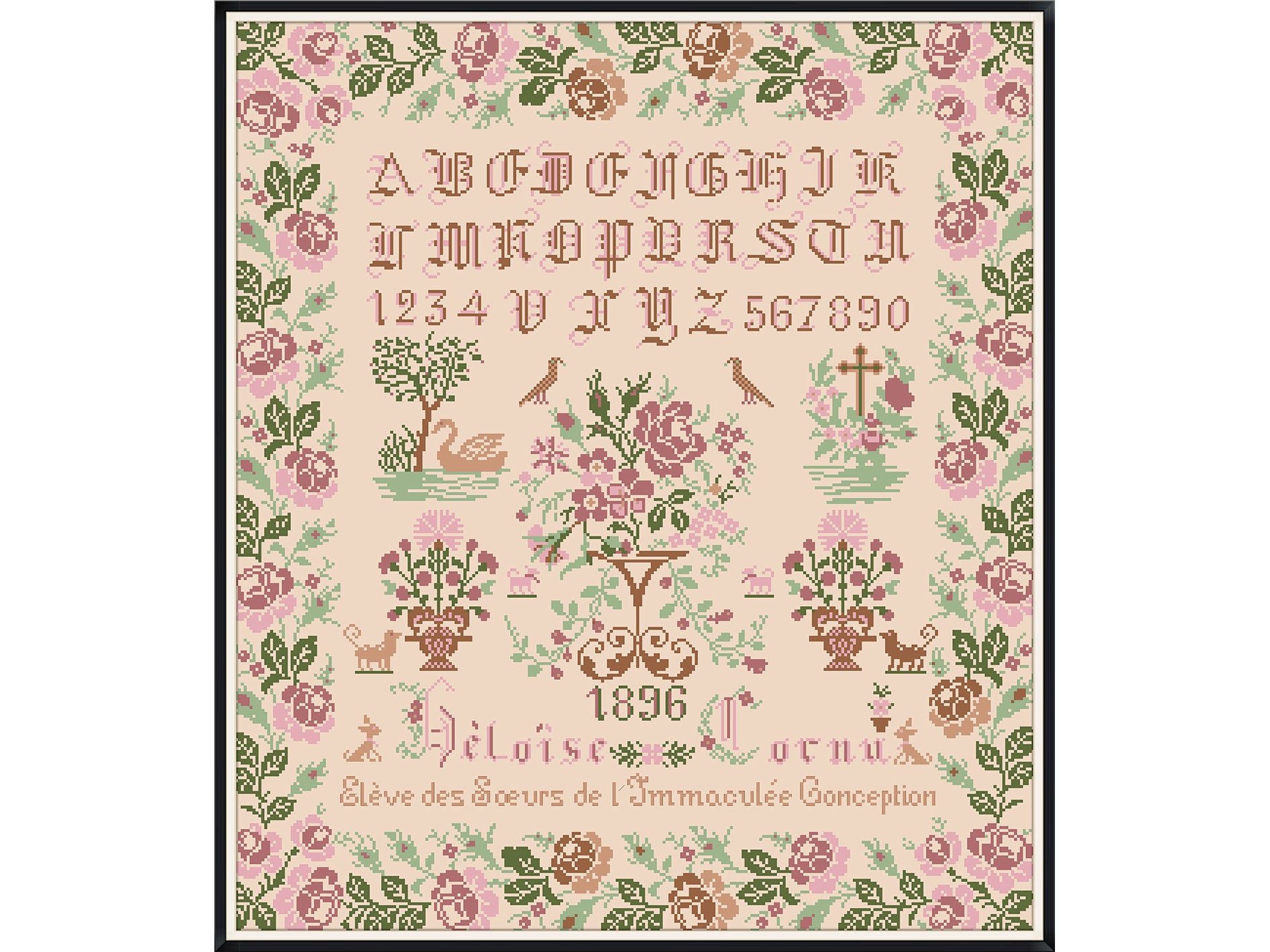 Sampler Cross Stitch Pdf - Victorian Alphabet 1896s / Counted Vintage Pattern Embroidery / Antique Pattern - Sampler Reproduction / Digital
