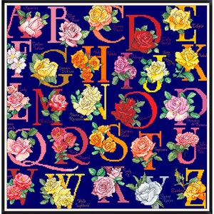 Vintage Cross Stitch Pdf / Vintage Alphabet - Sampler - The Rose Alphabet / Counted Vintage Pattern Embroidery / Digital Instant Download