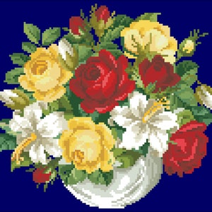 Berlin Woolwork - Antique Pattern - Vintage Cross Stitch Pdf - Flower Pillow XXXI- Counted Vintage Pattern Embroidery / Digital Download
