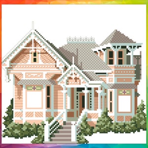 Vintage Cross Stitch Pattern Pdf - House - Ralston House / Counted Vintage Pattern Embroidery / Digital Instant Download