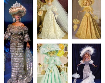 PDF 5 Set in 1 - Vintage Crochet Pattern - Crochet dress for Barbie dolls 11-1 / 2"- Digital Instant Pattern / DIY