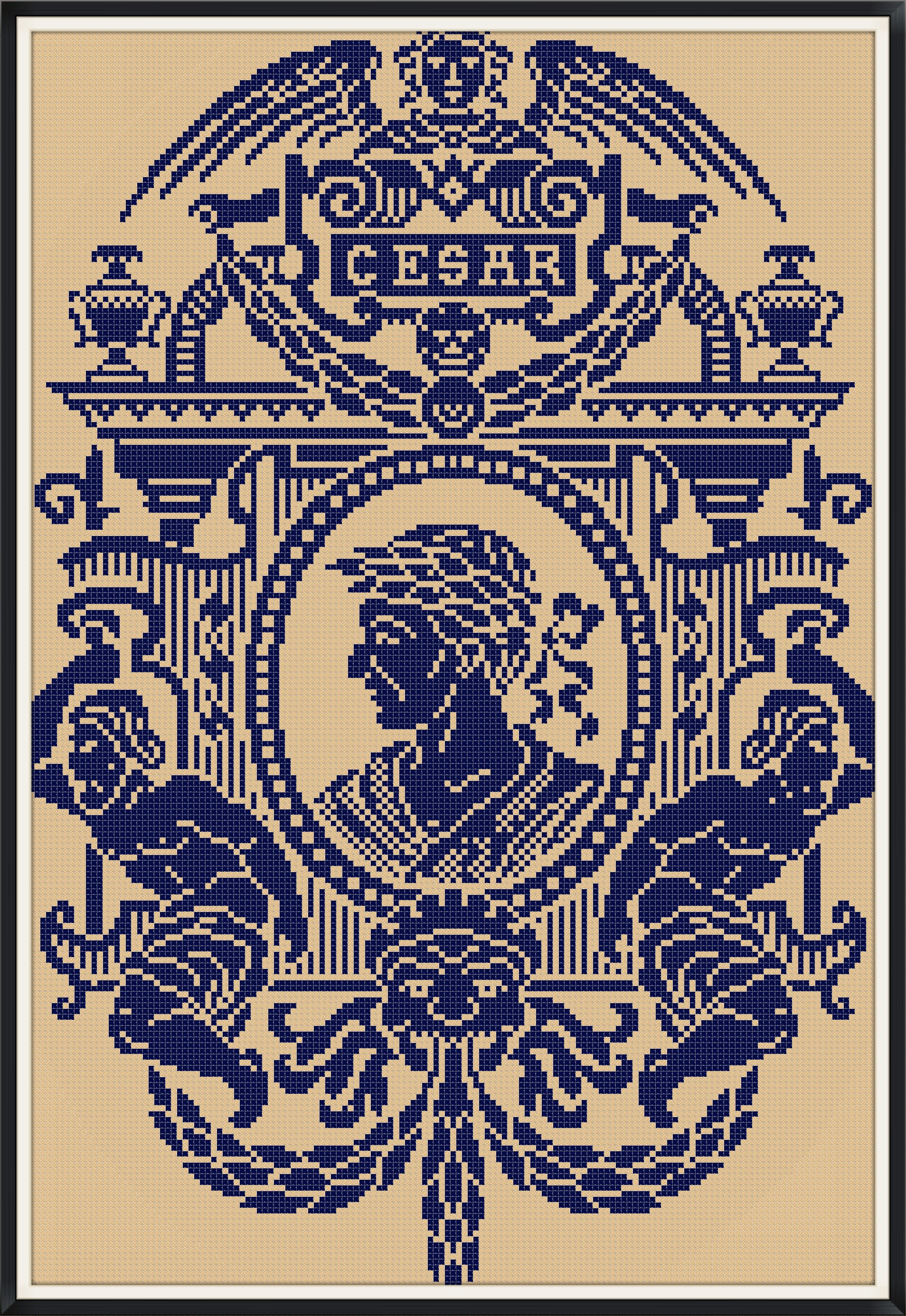 Vintage Caesar Cross Stitch Pattern: Monochrome Sampler (digital ...