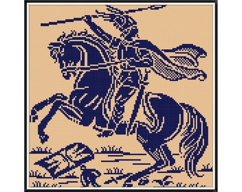 Antique Knight Cross Stitch Pattern: Vintage Monochrome Sampler (Digital Download)