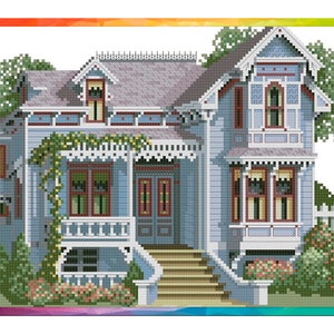 Vintage Cross Stitch Pattern Pdf - Victorian House - Santa Rosa Victorian, California / Counted Vintage Pattern Embroidery/ Digital Download