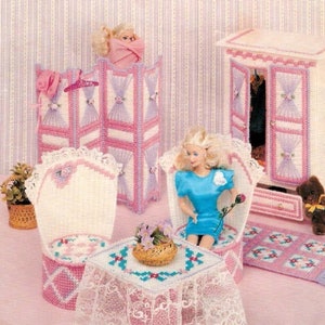 Fashion Dolls Bedroom / Pdf Vintage Plastic Canvas Pattern / Digital Instant Pattern / DIY