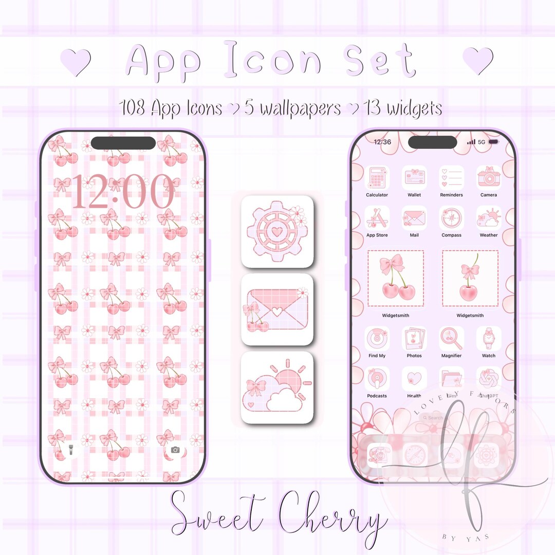 Sweet Cherry Icons for Ios and Android ~ 108 Cute App Icons ~ 5 ...
