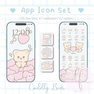 Bear App Icons for iOS and Android ~ 108 Cute App Icons ~ 5 Wallpapers ~7 widgets ~ Hand Drawn ~ Phone Set ~ Digital Download